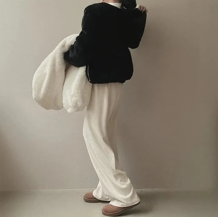 Winter Women Fur Coat Zipper Loose Hoodies Over Coat Thick Warm Plus Size Female Plush Casual Coats