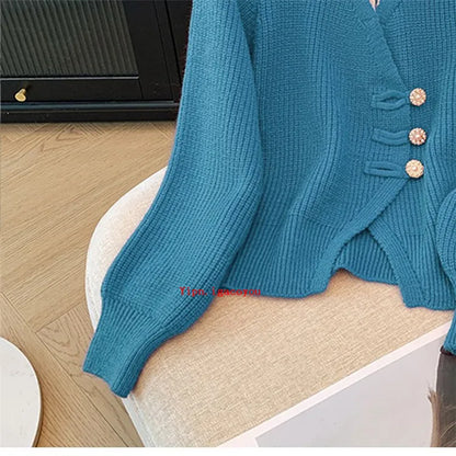 2025 Autumn Winter New Splicing Fake Two Pieces Knitted Cardigan Sweater Women Jacket Fashion Knitwear Loose Ladies Tops B693