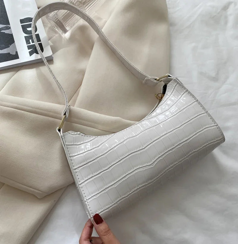 Fashion PU Leather Bags for Women Alligator Pattern Armpit Handbag Female Small Underarm Messenger Bag and Purse Designer Bag