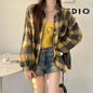 Black Flannel Shirt for Women Long Sleeve Collared Button-Up Tartan Plaid Shirt Jacket  Teen-girl Casual Everyday Outfit