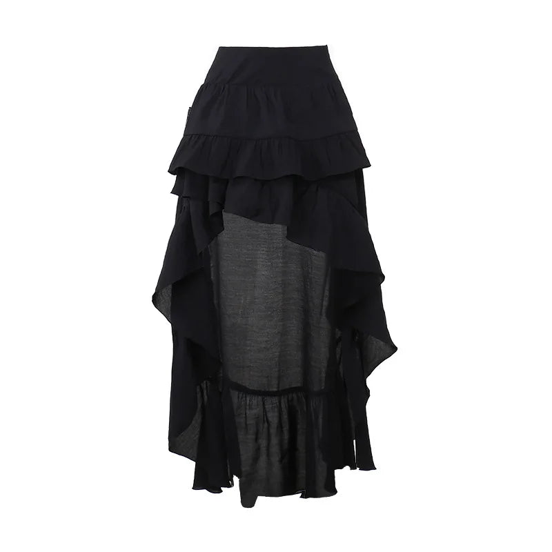 Cocktail Irregular Black Y2K Long Skirts for Women Vintage Elegant Fungus A-Line Midi Skirt New Fashion Summer Skirt Streetwear