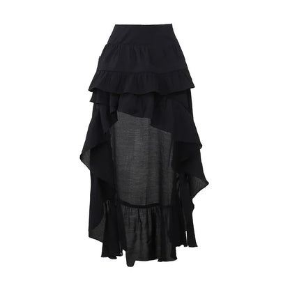 Cocktail Irregular Black Y2K Long Skirts for Women Vintage Elegant Fungus A-Line Midi Skirt New Fashion Summer Skirt Streetwear