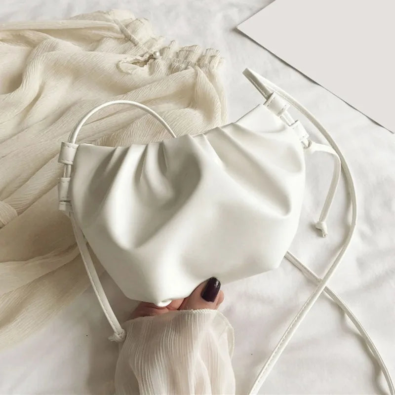 Fashion Women Shoulder Bag New Arrival Crossbody Bag Female Solid Color Pleated Design Ladies Bag Mini Zipper Cloud Bag For Girl