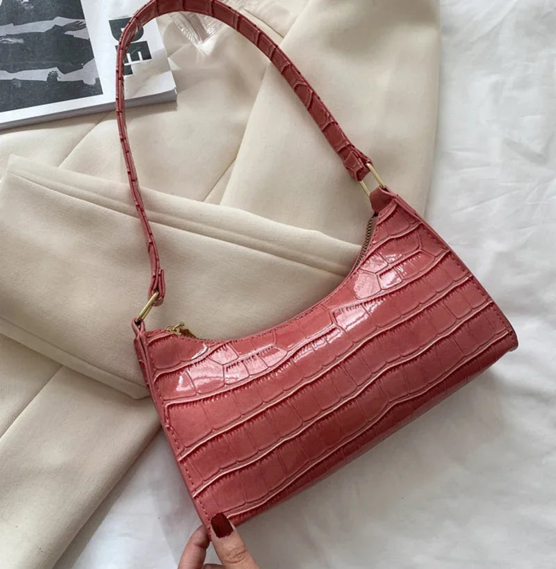 Fashion PU Leather Bags for Women Alligator Pattern Armpit Handbag Female Small Underarm Messenger Bag and Purse Designer Bag