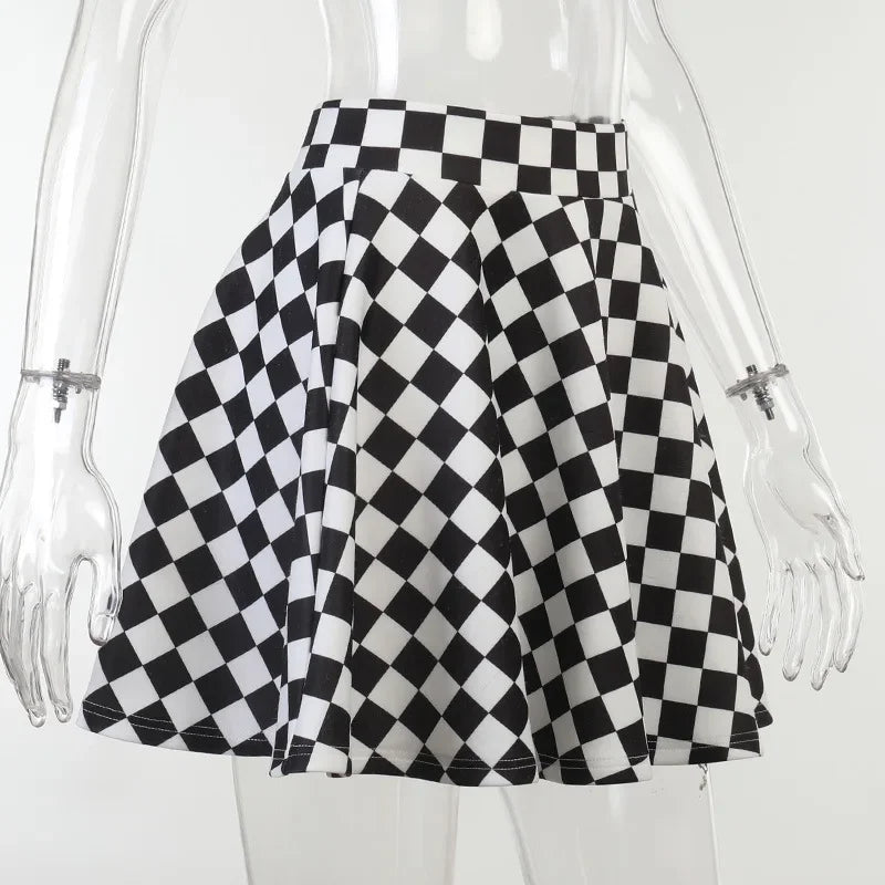 Harajuku Punk Gothic Skirt Women Y2k E-girl Emo Alt Retro Plaid Patchwork High Waist Skirt Mall Goth Aesthteic Clubwear