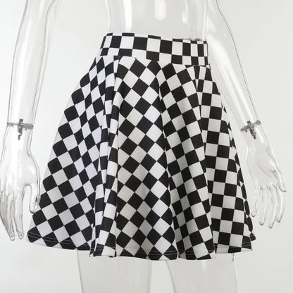 Harajuku Punk Gothic Skirt Women Y2k E-girl Emo Alt Retro Plaid Patchwork High Waist Skirt Mall Goth Aesthteic Clubwear
