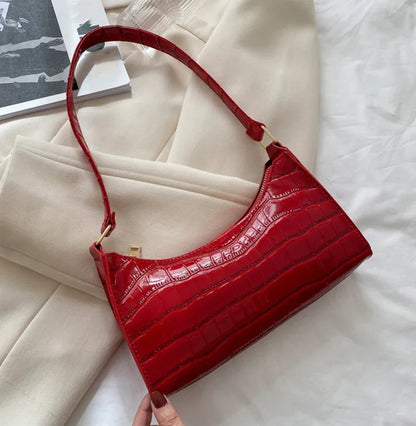 Fashion PU Leather Bags for Women Alligator Pattern Armpit Handbag Female Small Underarm Messenger Bag and Purse Designer Bag