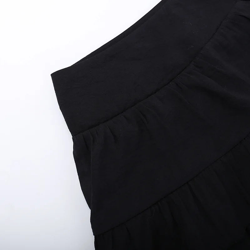 Cocktail Irregular Black Y2K Long Skirts for Women Vintage Elegant Fungus A-Line Midi Skirt New Fashion Summer Skirt Streetwear