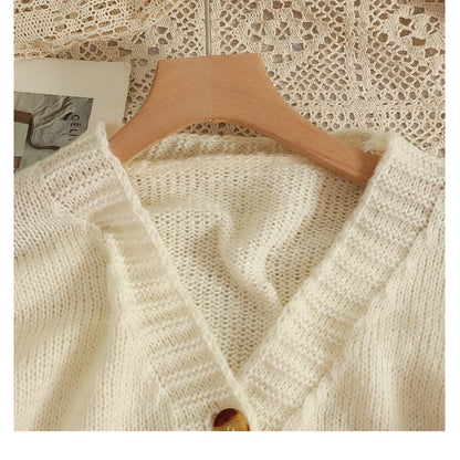 Autumn Colourful Applique Flower Cardigan for Women Cute Long  V-neck Knit Crop Sweater Girl Soft Knitwear