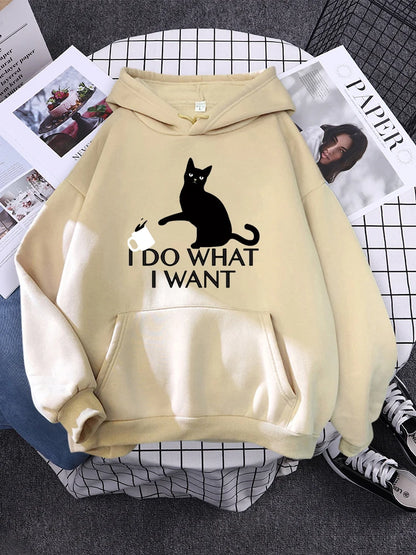 Hoody Little Black Cat And Knife Sweatshirt With Hooded Woman Oversized Aesthetic Hoodie Womens Winter Female Cats Hoodies