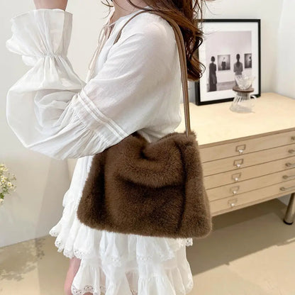 Handbag Faux Mink Plush Women's Bag Large Capacity Shoulder Bag Fall