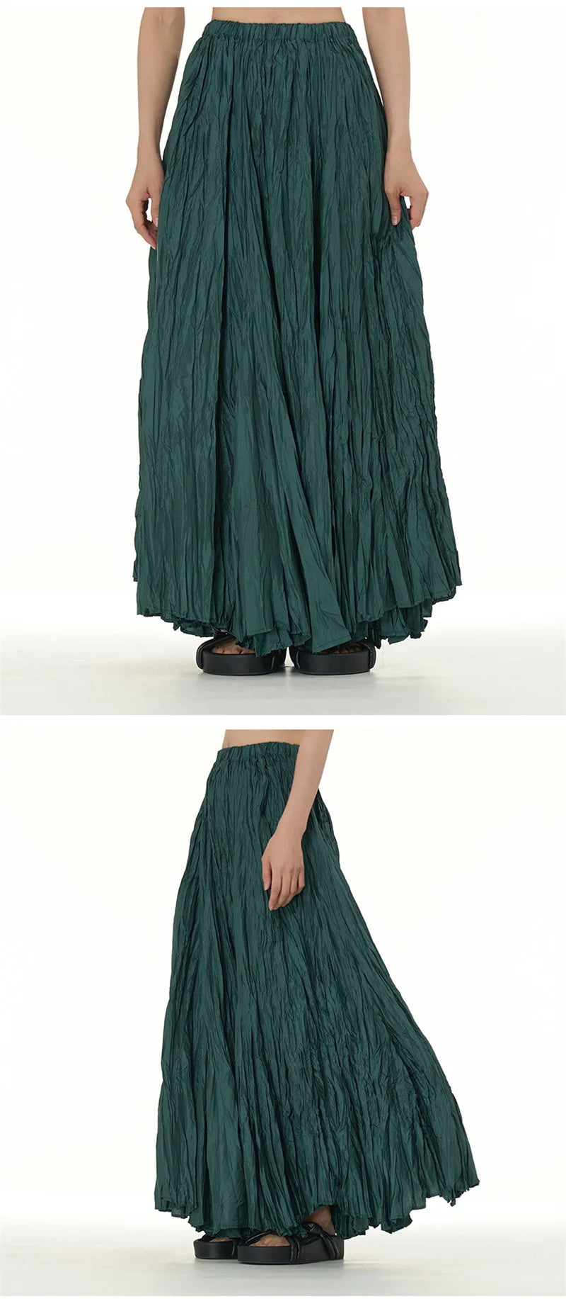Elegant Drape Crumpled Skirts Women Summer Elastic Waist Big-Hem Long Skirts Large Size Loose Umbrella Skirts Female Streetwear