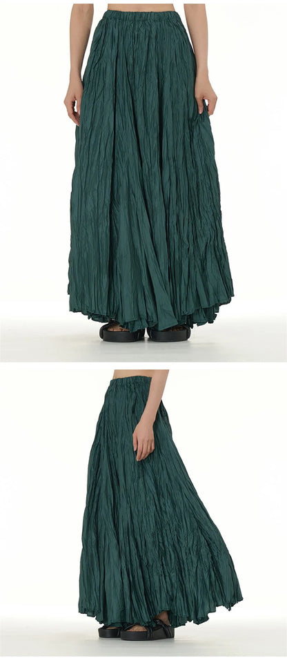 Elegant Drape Crumpled Skirts Women Summer Elastic Waist Big-Hem Long Skirts Large Size Loose Umbrella Skirts Female Streetwear