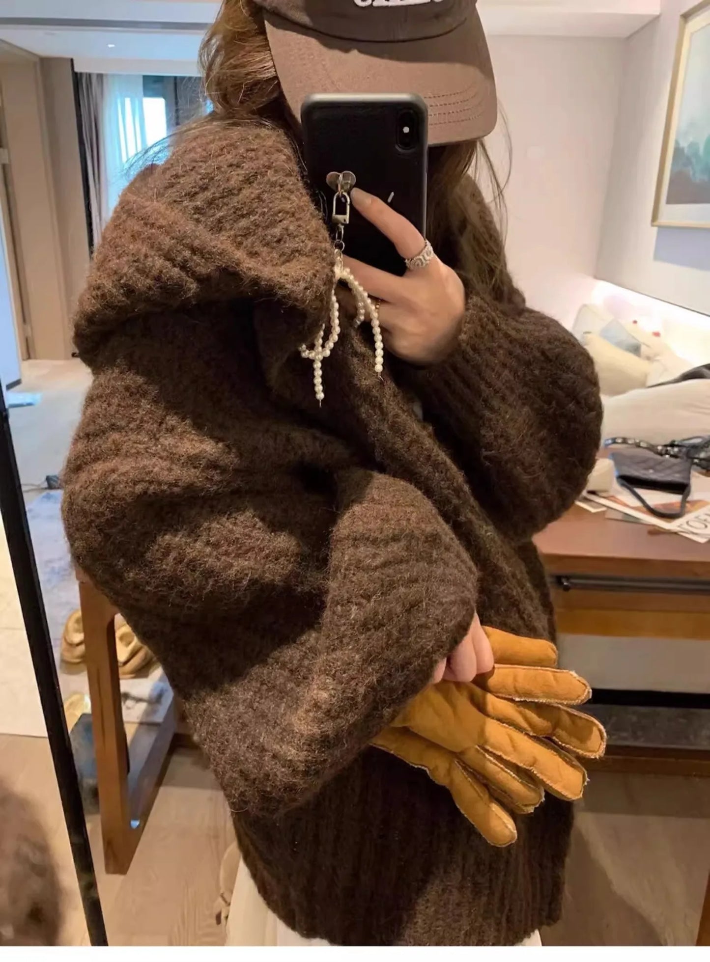 Winter Women Long Sleeve Loose Hooded Loose Knitted Coat Autumn Fashion Solid Color Sweater Elegant Casual Cardigan Knitwear