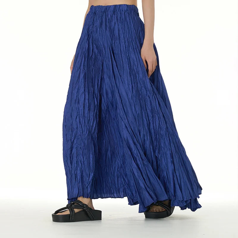 Elegant Drape Crumpled Skirts Women Summer Elastic Waist Big-Hem Long Skirts Large Size Loose Umbrella Skirts Female Streetwear
