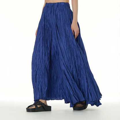 Elegant Drape Crumpled Skirts Women Summer Elastic Waist Big-Hem Long Skirts Large Size Loose Umbrella Skirts Female Streetwear
