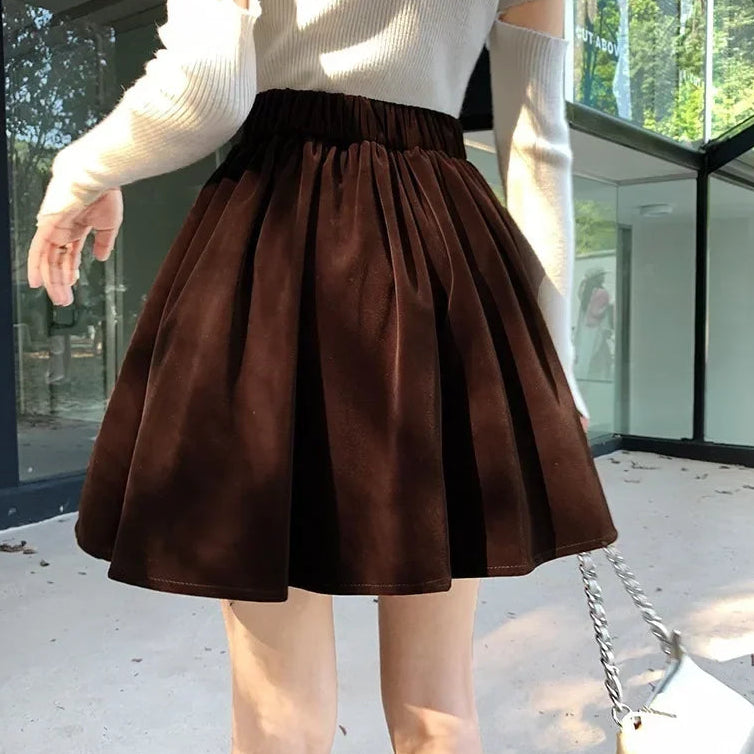 Winter Velvet Skirts New Design 2024 New Year Spring Japan Girls Chic Fashion Elastic Waist Mini Skirt