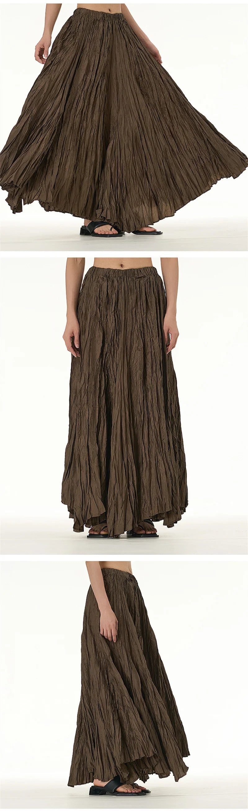 Elegant Drape Crumpled Skirts Women Summer Elastic Waist Big-Hem Long Skirts Large Size Loose Umbrella Skirts Female Streetwear