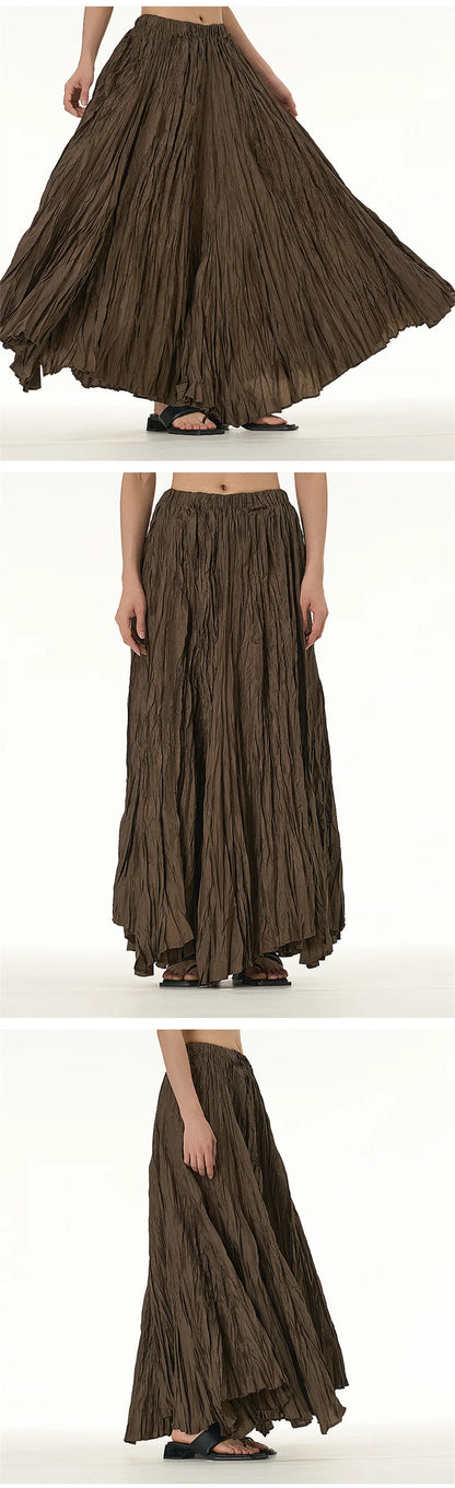 Elegant Drape Crumpled Skirts Women Summer Elastic Waist Big-Hem Long Skirts Large Size Loose Umbrella Skirts Female Streetwear