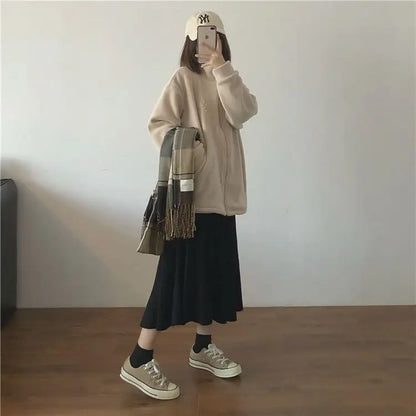 Autumn Winter Fleece Zipper Sweatshirt Jacket Women Clothing Embroidery Coats Warm Long Sleeve Cardigan Sport Outdoor Sweatshirt