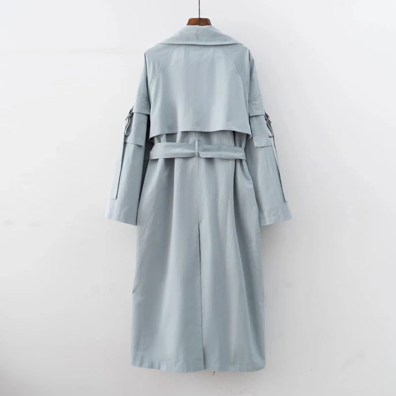 2024 Spring Fall New Korea style Women's Oversized Cotton Long Trench Coat With Belt  Casual Female Windbreaker