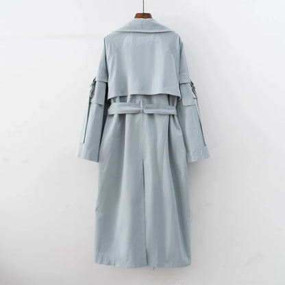 2024 Spring Fall New Korea style Women's Oversized Cotton Long Trench Coat With Belt  Casual Female Windbreaker