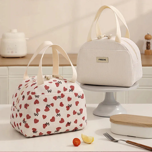 Corduroy Lunch Bag Thermal Insulation Lunch Box Storage Handbag Multifunctional