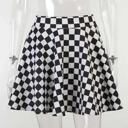 Harajuku Punk Gothic Skirt Women Y2k E-girl Emo Alt Retro Plaid Patchwork High Waist Skirt Mall Goth Aesthteic Clubwear