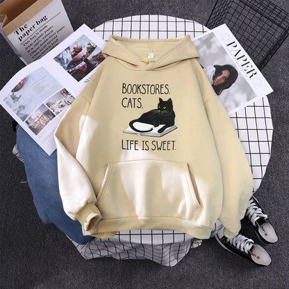 Hoody Little Black Cat And Knife Sweatshirt With Hooded Woman Oversized Aesthetic Hoodie Womens Winter Female Cats Hoodies