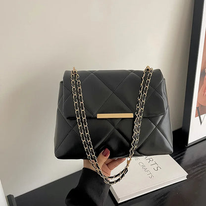 Plaid Thread Women Handbags Lady Underarm Shoulder Bag Large Capacity Commuting Tote Bag PU Leather Chain Strap Crossbody Bag