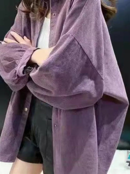 Women's Corduroy irt Long Sve Loose Casual Sle Spring Autumn New Faion V-Ne Button up Warmth Outerwear Top