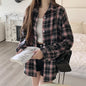 Women Tartan Shirt Long Sleeve Collared Button Up Oversized Plaid Shirt Flannel Jacket Grunge Teenage Girl Spring Summer Outfit