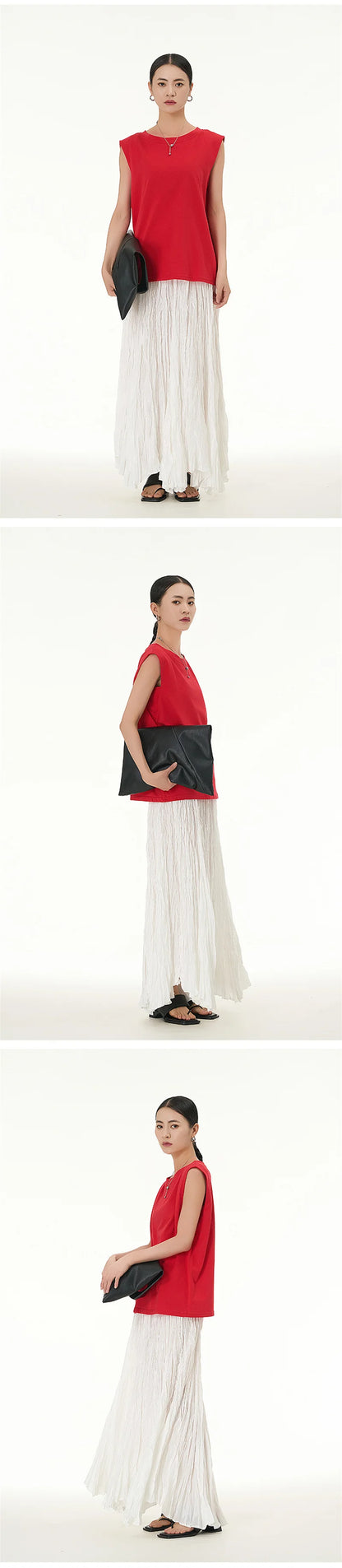 Elegant Drape Crumpled Skirts Women Summer Elastic Waist Big-Hem Long Skirts Large Size Loose Umbrella Skirts Female Streetwear