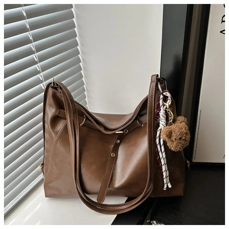 Retro Large Capacity Women's Tote Bag Fashionable Casual Double Shoulder Backpack for Autumn Winter New Arrival Trendy Handbags