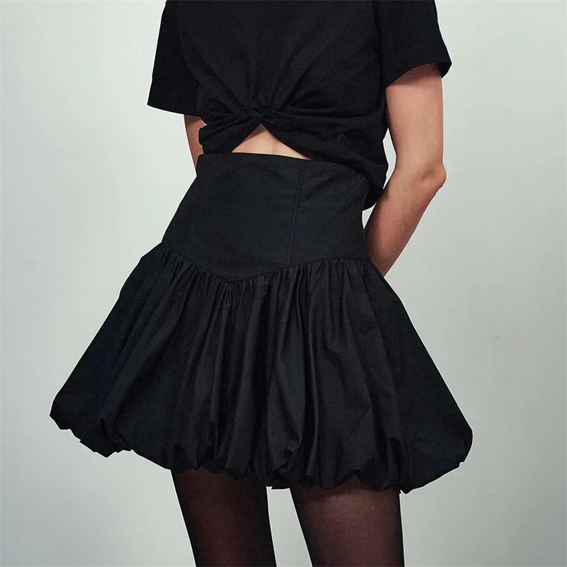 Women Y2K Bubble Skirt y2k Clothes Elegant Solid Color High Waist A Line Bud Mini Skirt 2000s Evening Party Skirts Streetwear