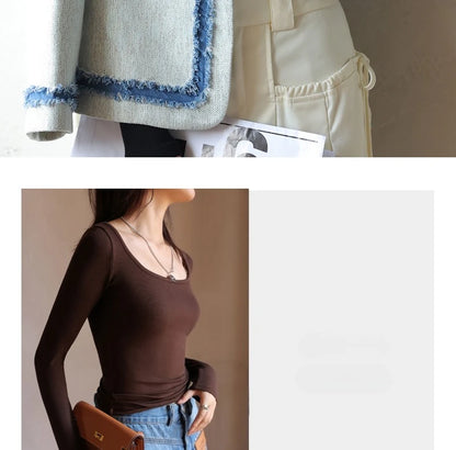 Women's T-shirts Modal Long Sleeve High stretch Slim Fit Bottoming Shirts Casual Autumn Warm Inner Top Knit Shirt