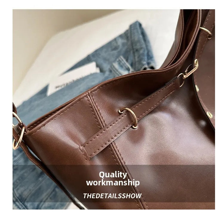 Retro Large Capacity Women's Tote Bag Fashionable Casual Double Shoulder Backpack for Autumn Winter New Arrival Trendy Handbags