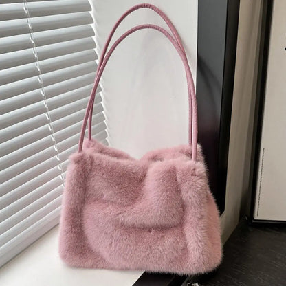 Handbag Faux Mink Plush Women's Bag Large Capacity Shoulder Bag Fall