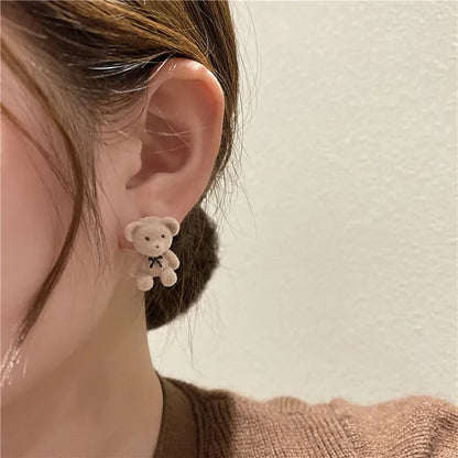 Flocking Velvet Rabbit Bear Stud Earrings for Women Fall Fashion Kawaii Animal Earrings Girls Korean Kids Jewelry Brincos Gifts