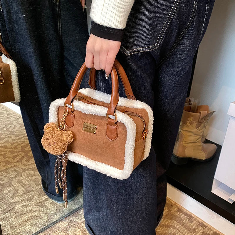 2024 Winter Lamb Woolen Handbag Women's Bag Designer Plush Handbag Fashion Casual Shoulder Messenger Bag Female Square bolsas
