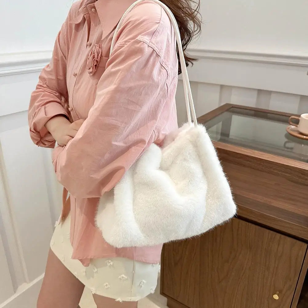 Handbag Faux Mink Plush Women's Bag Large Capacity Shoulder Bag Fall