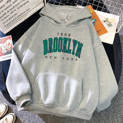 Fashionable Creative Women's Hoodie Sweatshirt 1898 Brooklyn New York Full Sleeve Polyester Fiber Hooded Pullover Streetwear