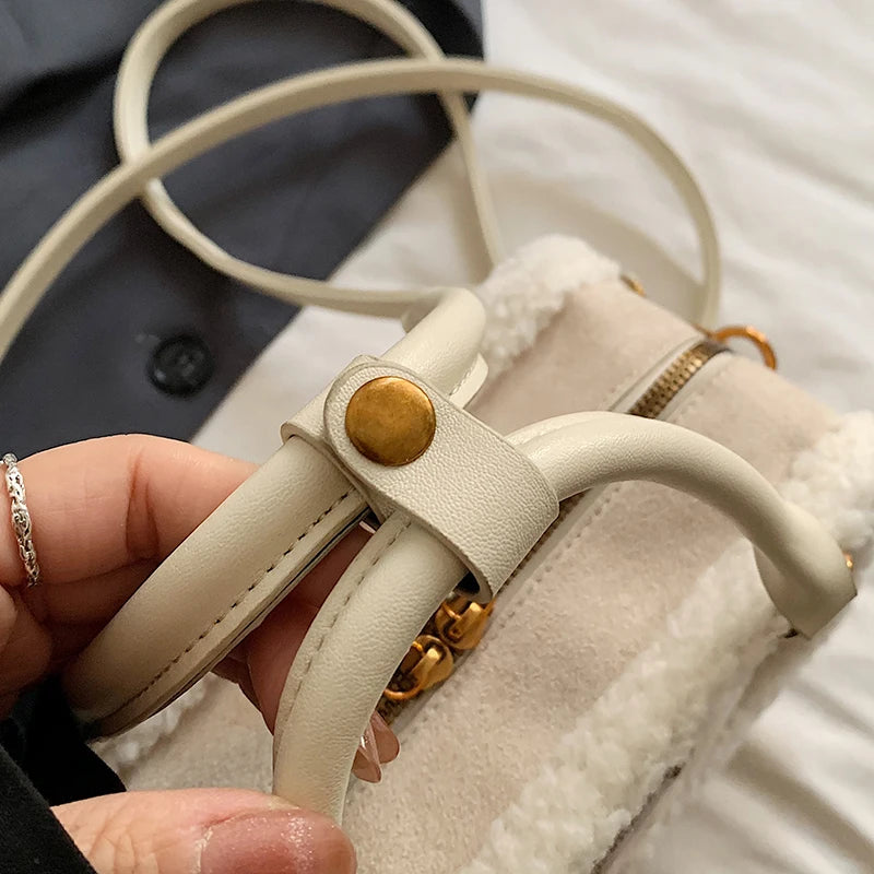 2024 Winter Lamb Woolen Handbag Women's Bag Designer Plush Handbag Fashion Casual Shoulder Messenger Bag Female Square bolsas