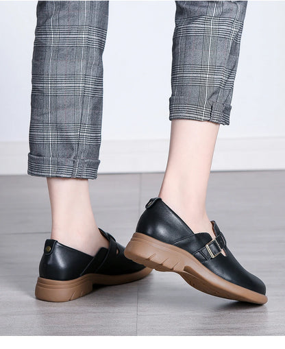 Loafers Women Spring Deep Single Shoes One Step Off Casual Shoes Leather Small Shoes British Style Platform Shoes Step-in