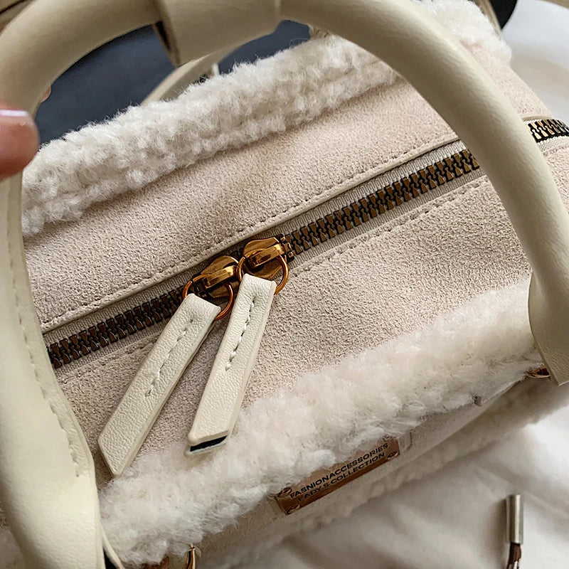 2024 Winter Lamb Woolen Handbag Women's Bag Designer Plush Handbag Fashion Casual Shoulder Messenger Bag Female Square bolsas