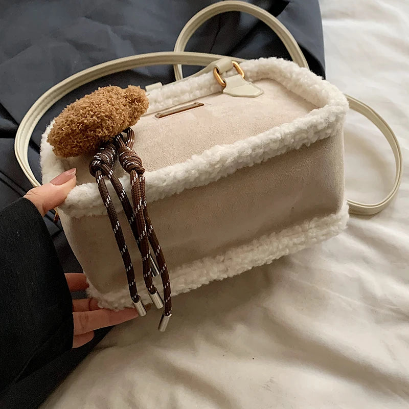 2024 Winter Lamb Woolen Handbag Women's Bag Designer Plush Handbag Fashion Casual Shoulder Messenger Bag Female Square bolsas