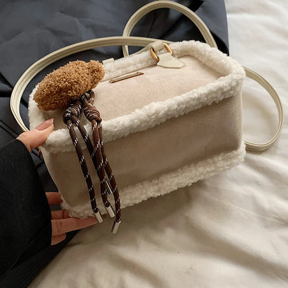 2024 Winter Lamb Woolen Handbag Women's Bag Designer Plush Handbag Fashion Casual Shoulder Messenger Bag Female Square bolsas