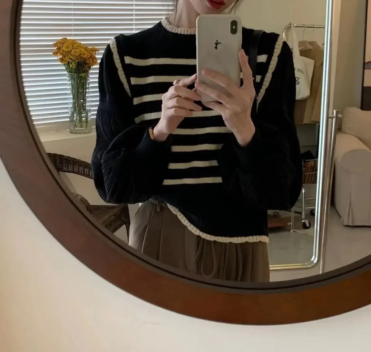 2025 Women Black and White Striped Fake Two-Piece Knitted Sweaters Autumn Winter Korean Soft Glutinous Pullover Sweater Female