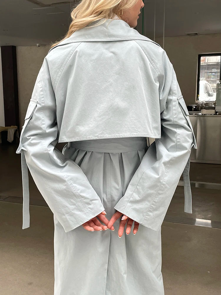 2024 Spring Fall New Korea style Women's Oversized Cotton Long Trench Coat With Belt  Casual Female Windbreaker