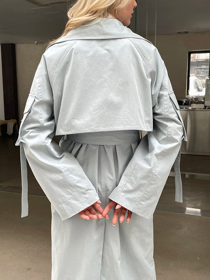 2024 Spring Fall New Korea style Women's Oversized Cotton Long Trench Coat With Belt  Casual Female Windbreaker